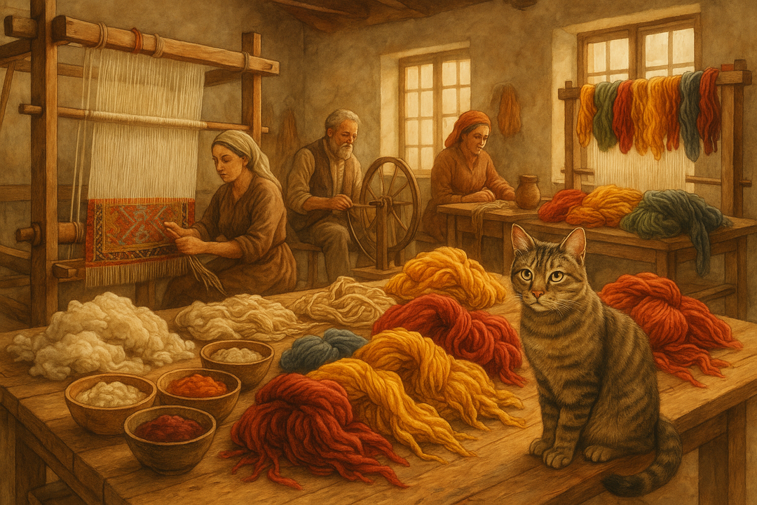show raw rugs making process imag and if possible show one cat in the imag